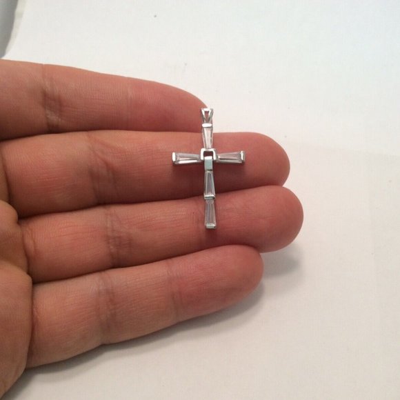 .925 Sterling Silver Movable Cross Baguette CZ Religious Fancy Charm pendant - Picture 5 of 8